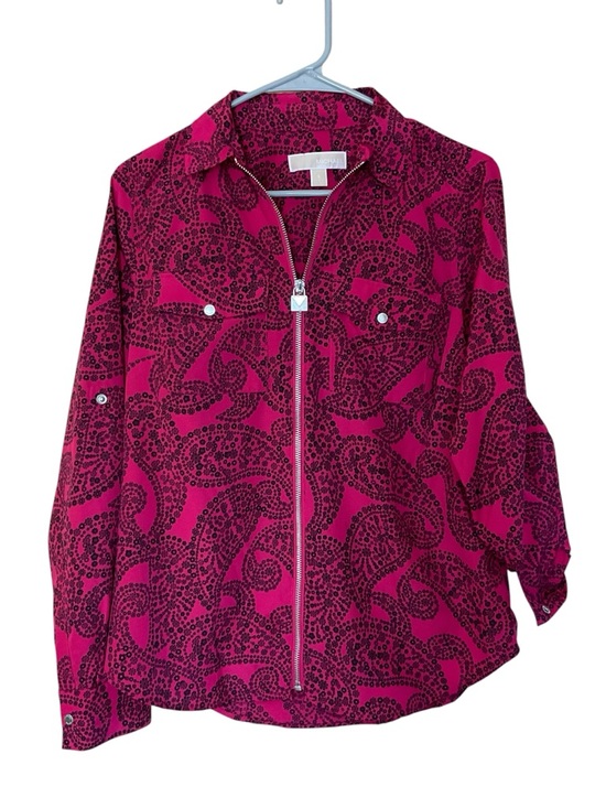 Michael Kors Tops - Michael Kors Pink Paisley Zip Front Blouse Top Button Pocket Lightweight S
